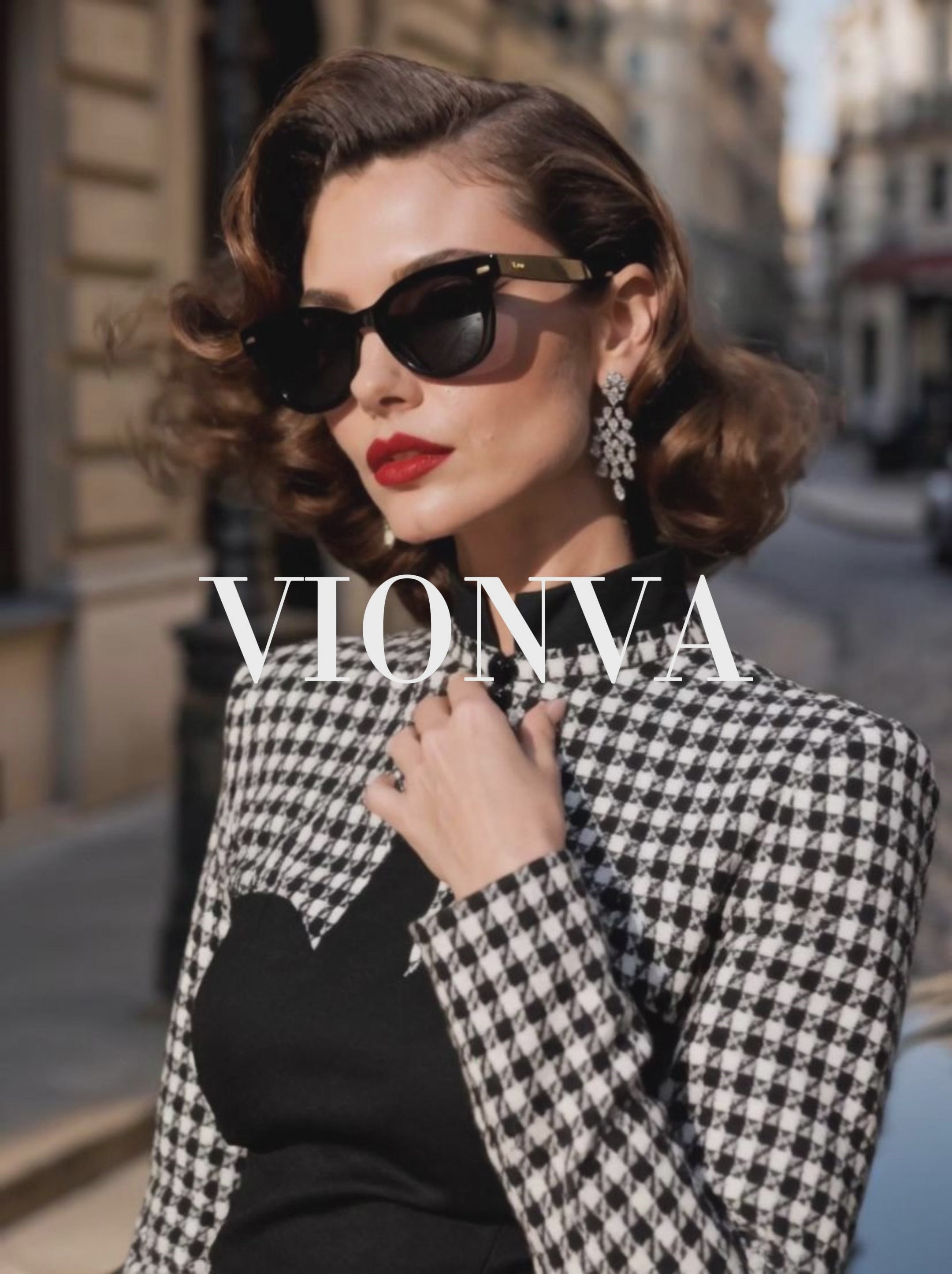 Vintage Patchwork Houndstooth Bodycon Midi Dress