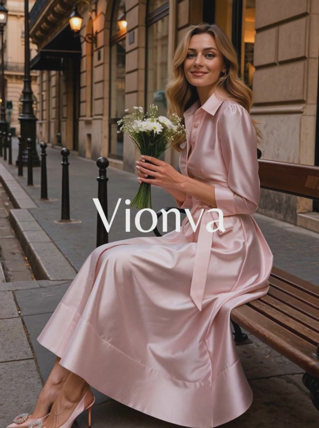 Vintage Bow Belt Shirt Collar Maxi Dress