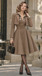 Retro Old Money Midi Two‑Piece Dress Suit