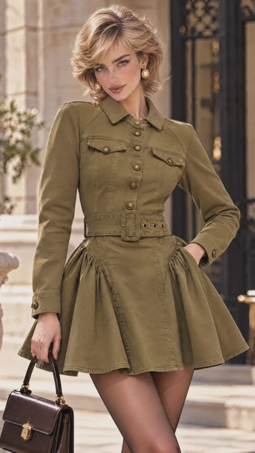 Retro Belted Cargo Mini Dress
