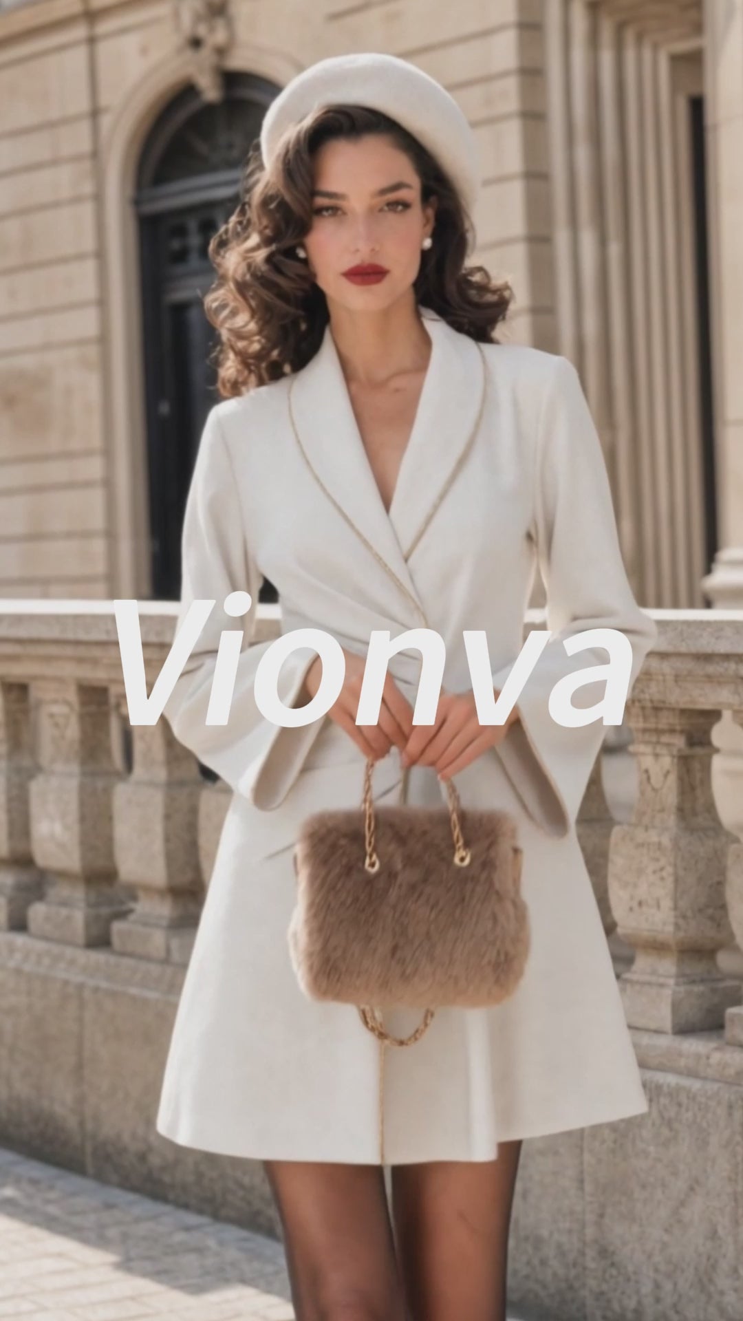 Vintage Gold-Trim Ruched Wool-Blend Blazer Dress