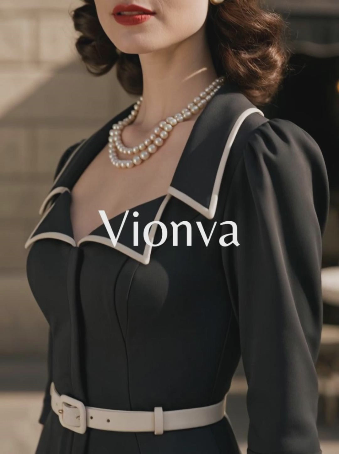Vintage Colorblock Lapel Midi Dress