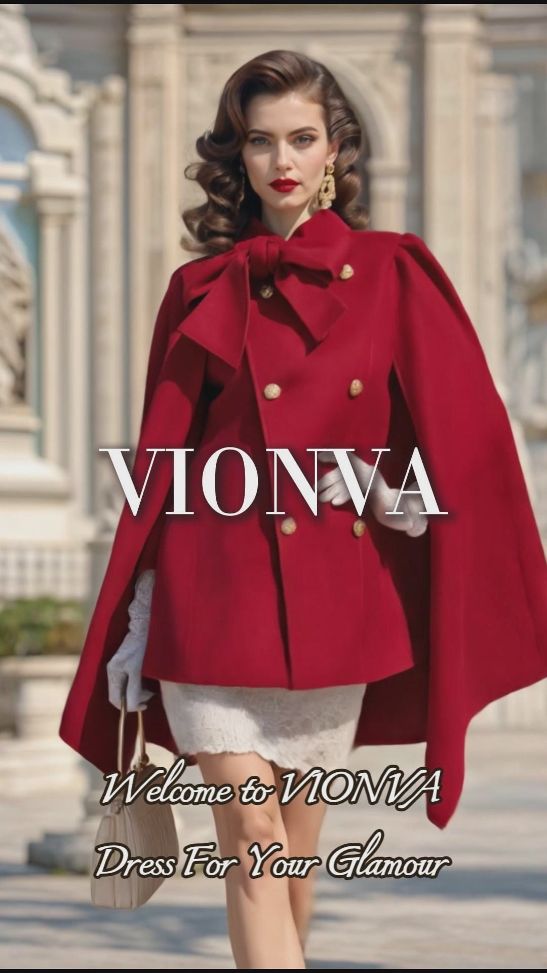 Vintage Bow‑Tie Cape Wool Blend Coat