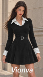 Vintage Polka Dot Collar Belted Mini Dress