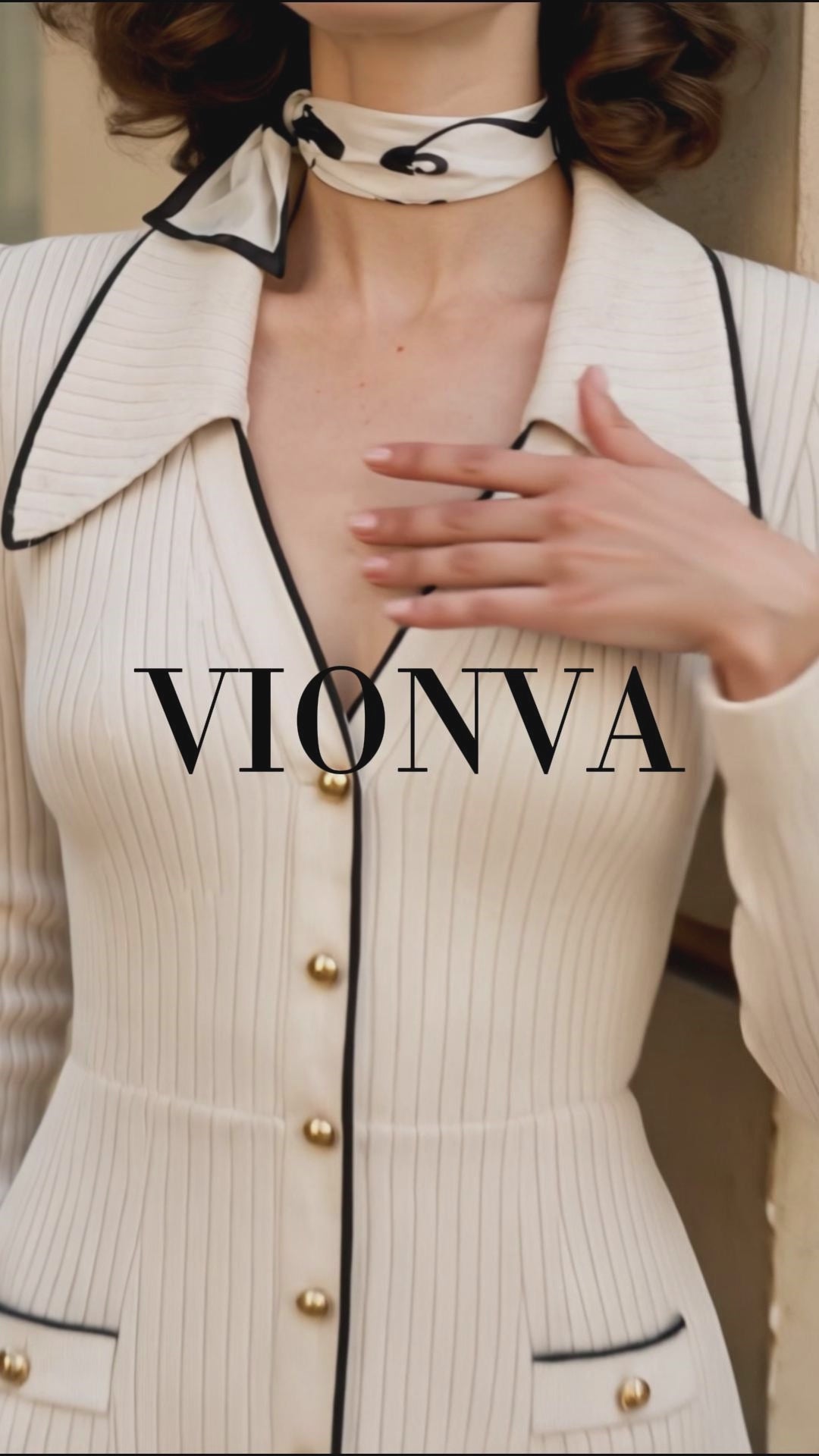 Vintage Collared Button‑Front Midi Knit Dress