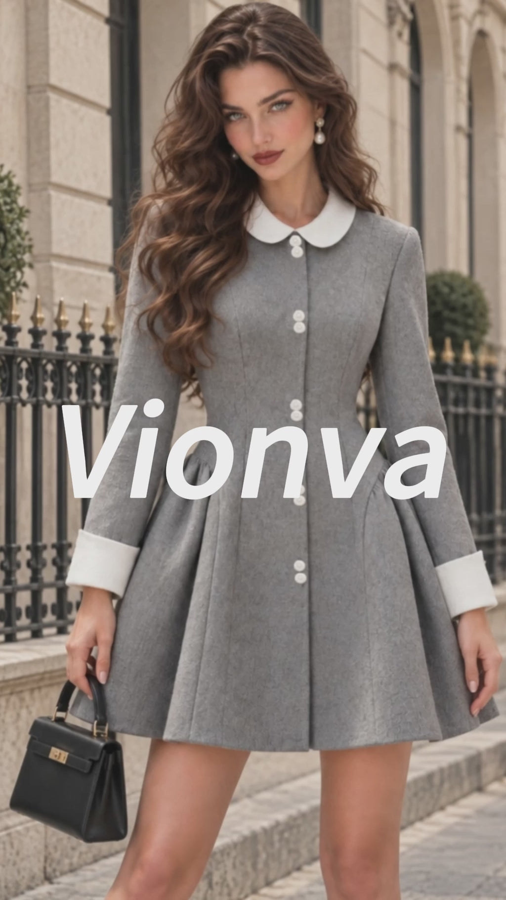 Vintage Style Grey Collared Mini Dress