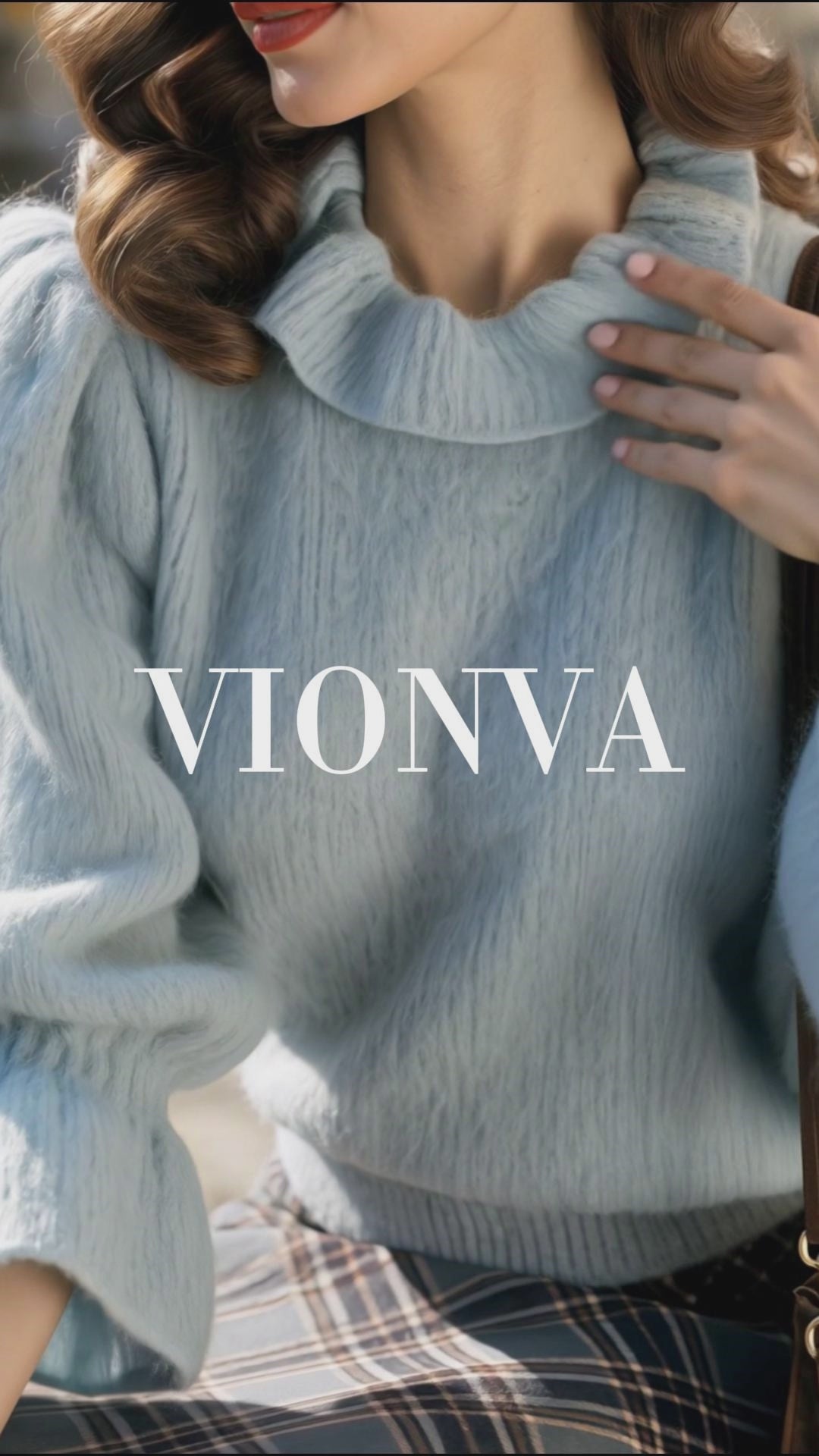 Vintage Ruffle Neck Fluffy Puff Sleeve Sweater