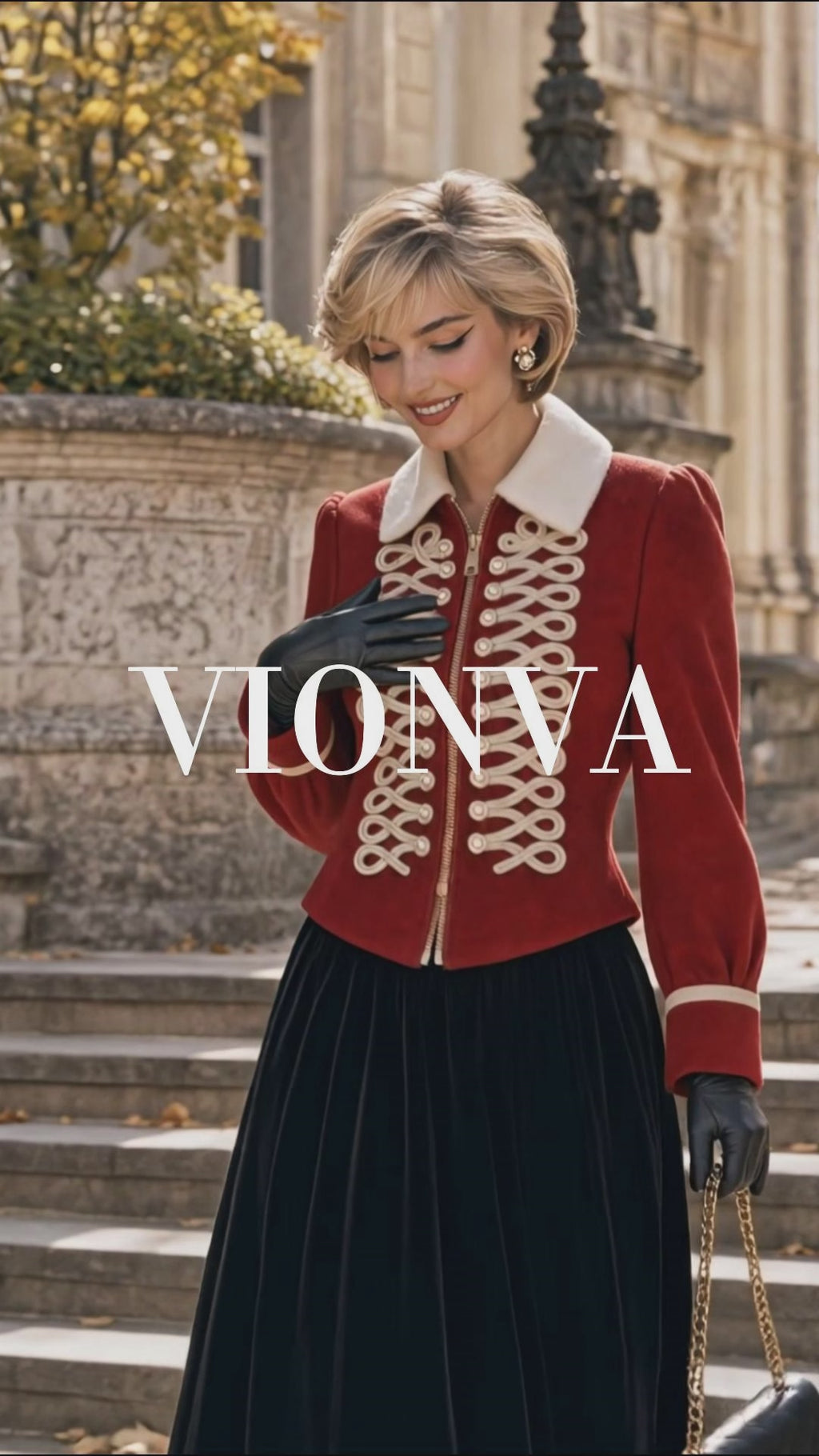 Vintage Red Military Braided Cropped Jacket