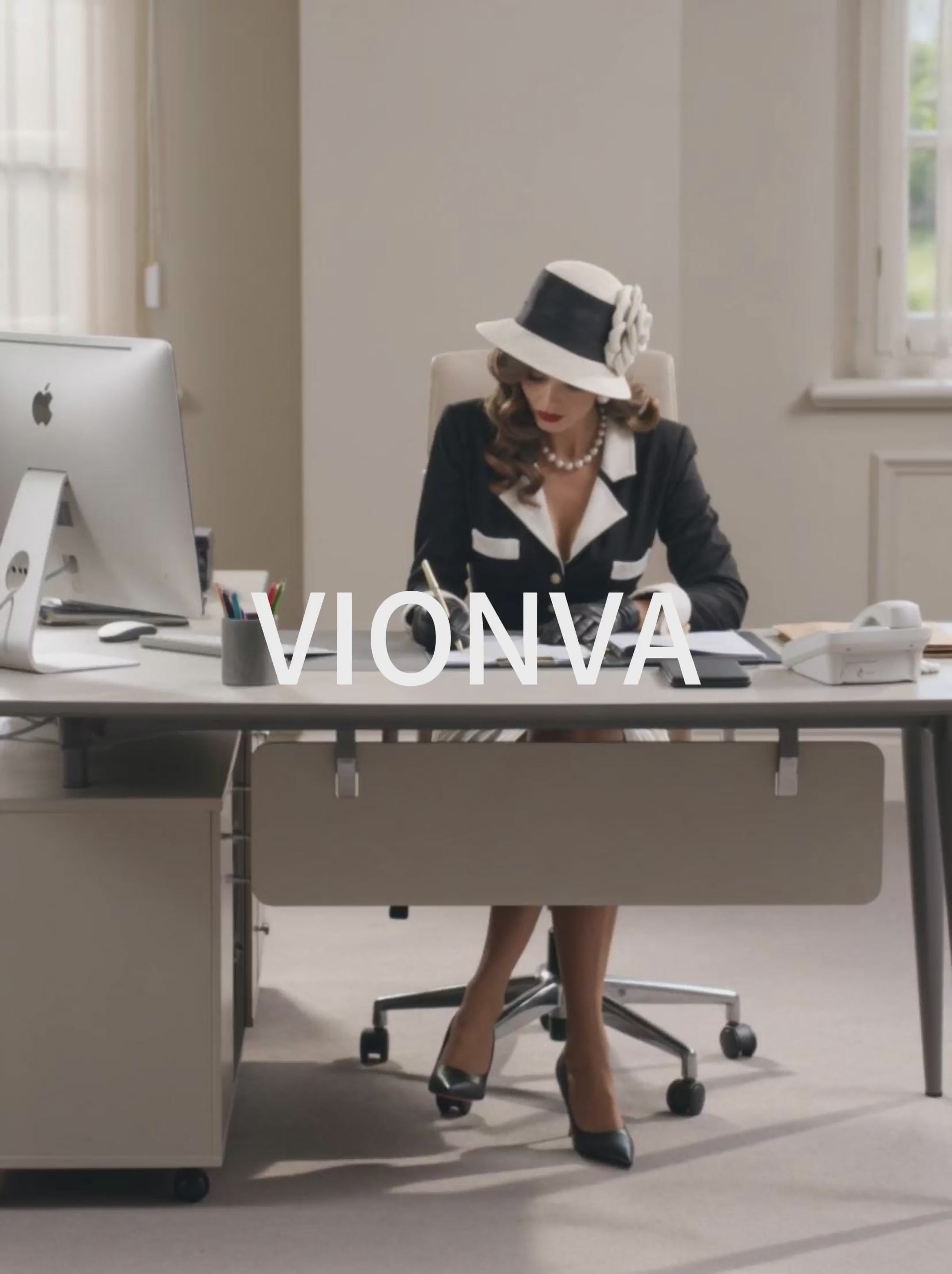 Vintage Black White Contrast Collar Blazer Pencil Skirt Sets