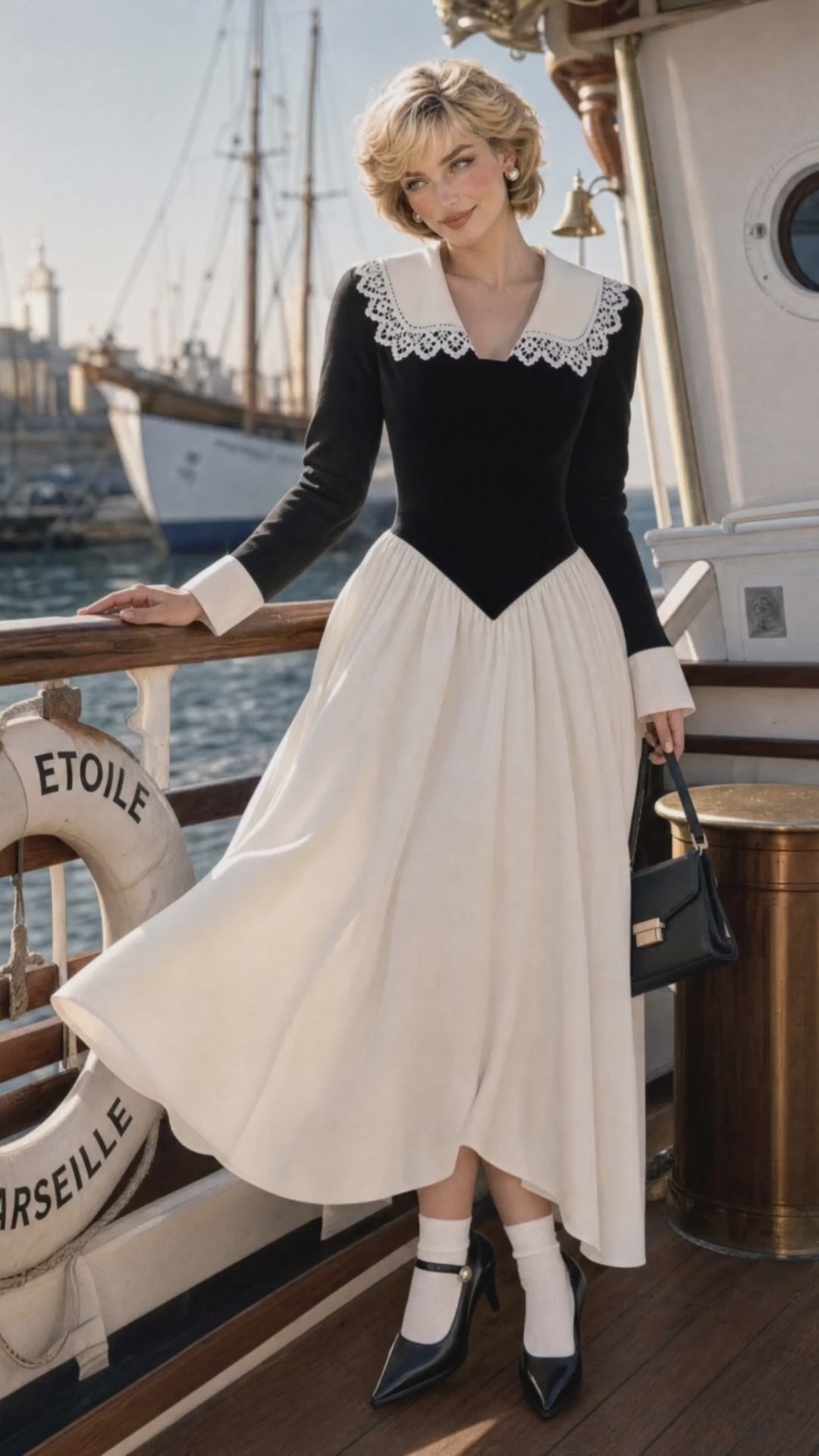 Retro Lace Collar Contrast Midi Dress