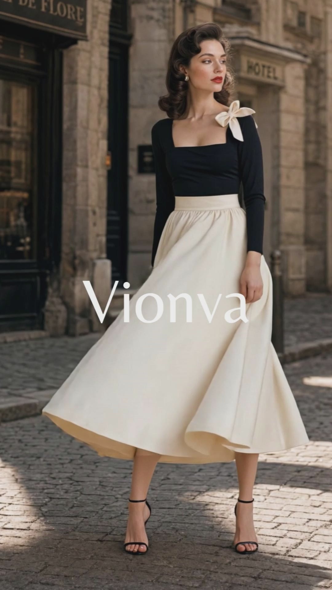 Vintage Square Neck Bow Swing Maxi Skirt Two-piece Set
