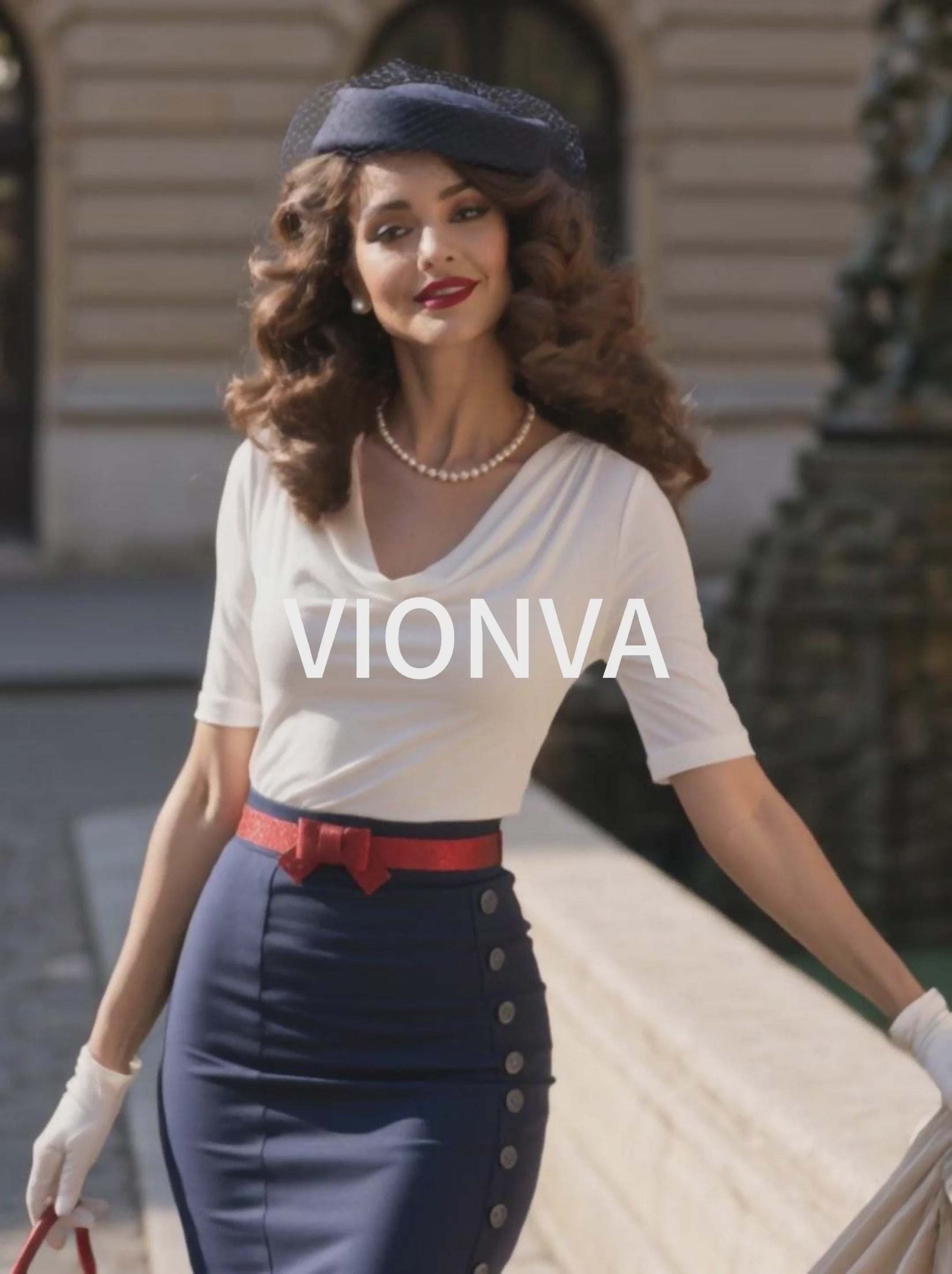 Vintage Cowl Neck Top Navy Mermaid Midi Dress