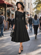 Vintage Pinstripe Cold A-Line Midi Dress