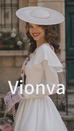 Vintage Ivory Floral Bow-Tie Long Sleeve A-Line Dress