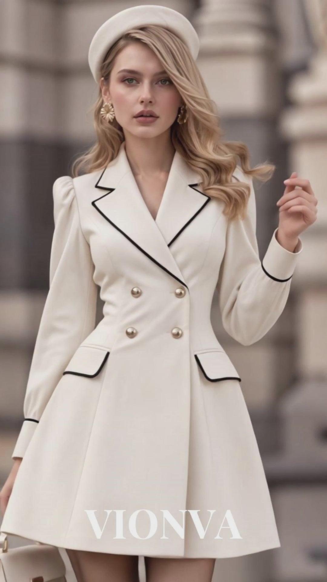 Vintage Color Block Piped Blazer Mini Dress