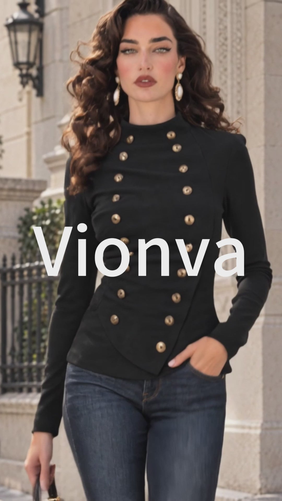 Vintage Gold-Button Mock-Neck T-shirts