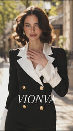Vintage French Blazer Style Long Sleeve Ruffle Hem Fitted Midi Dress