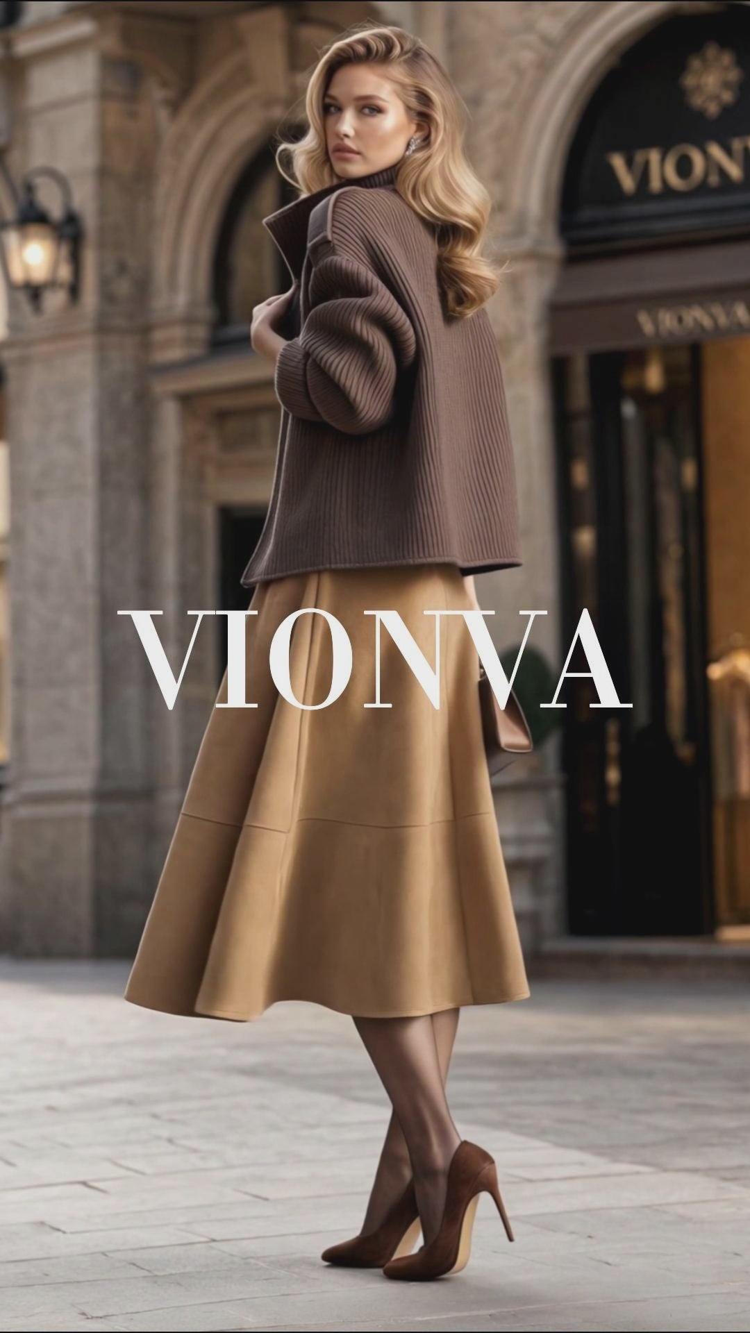 Vintage Suede Feel A‑Line Midi Skirt