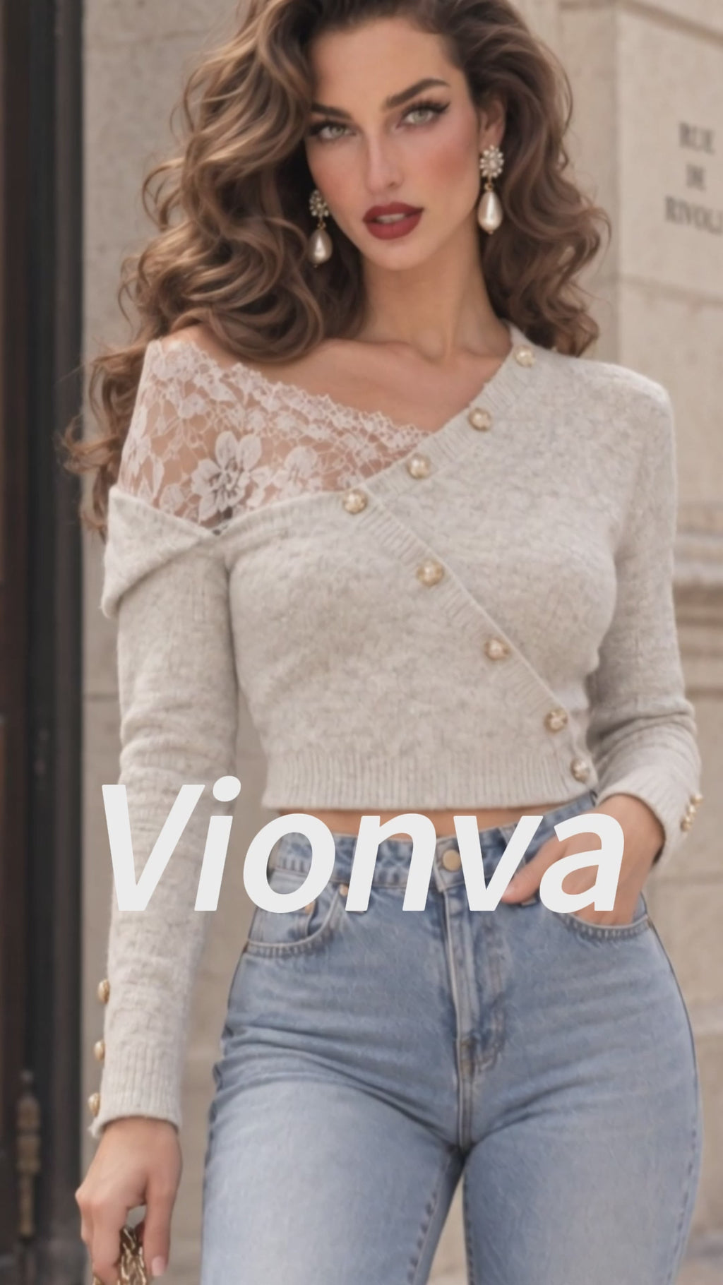 Vintage Pearl Button Wrap Sweater