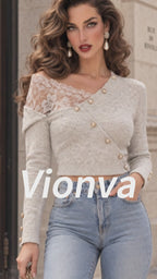 Vintage Pearl Button Wrap Sweater