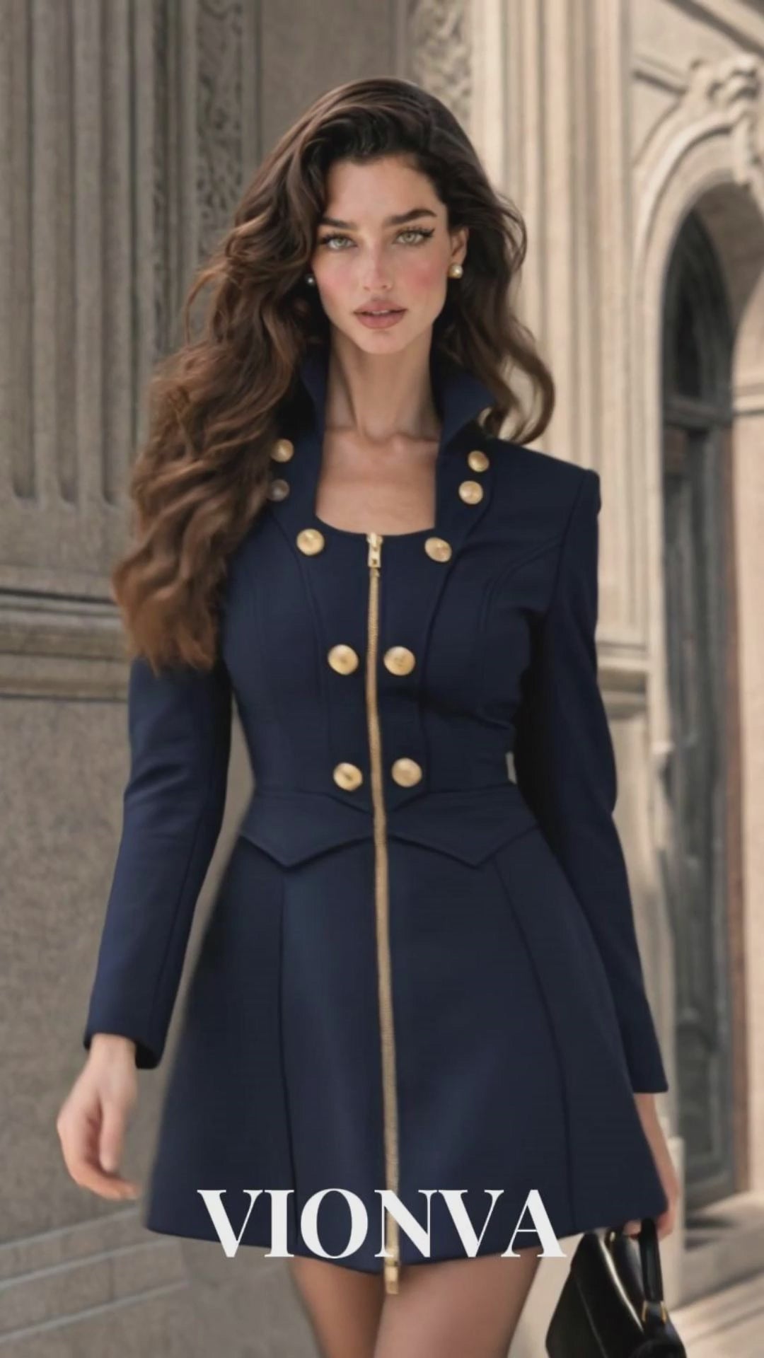 Vintage Stand Collar Double Breasted Zip Coat