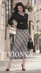 Vintage Old Money Plaid Patchwork Elegant Skirt Two-Piece Set