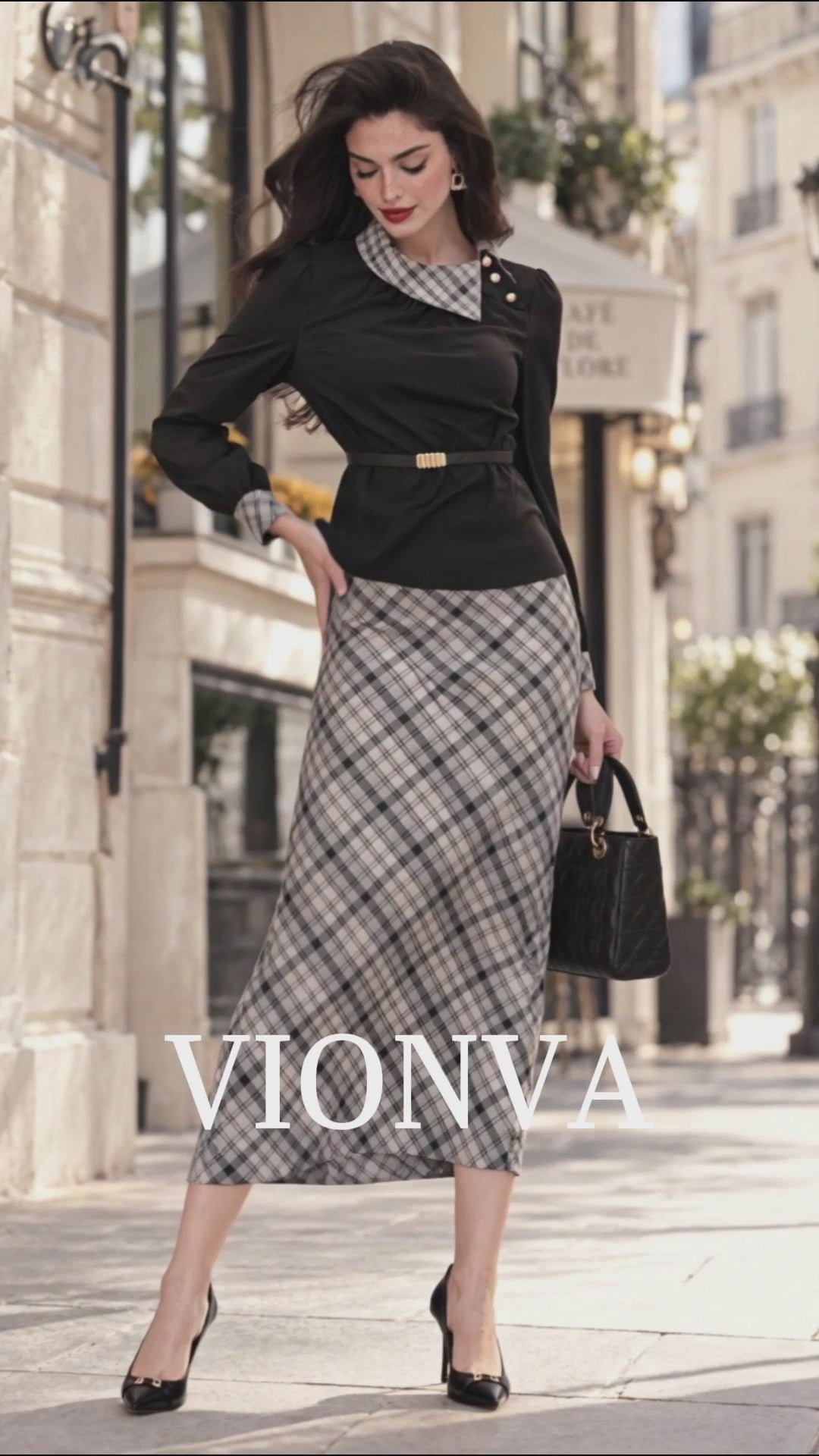Vintage Old Money Plaid Patchwork Elegant Skirt Two-Piece Set
