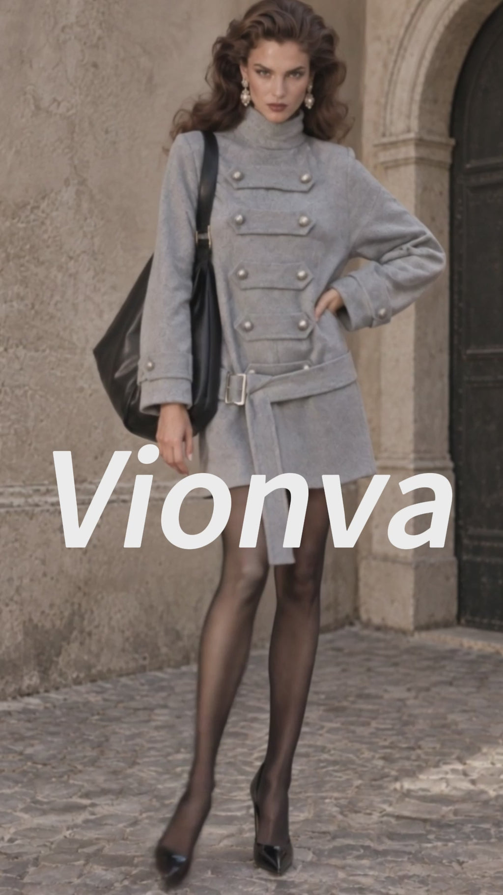 Vintage Pearl-Button Belted Military Mini Dress