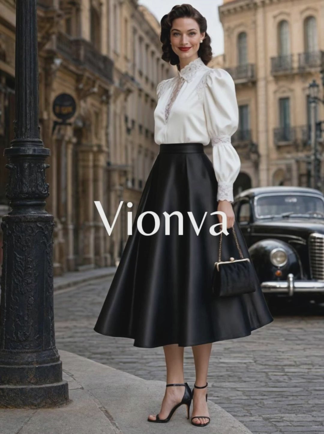Vintage High-waisted Satin Midi Skirt