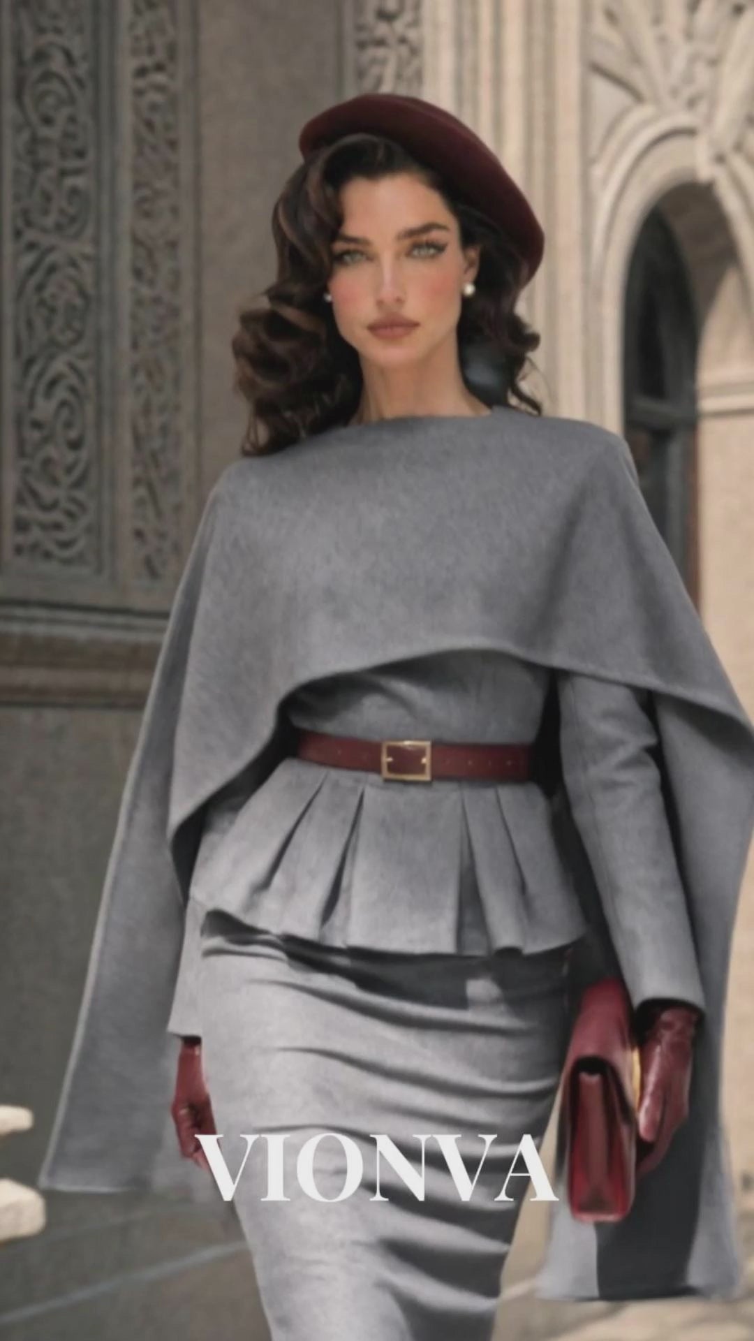 Vintage Color Block Shawl & Midi Skirt 3-Piece Set