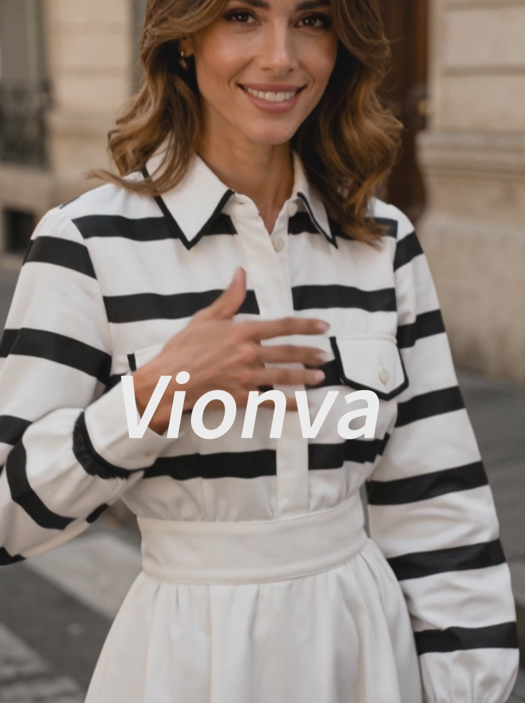 Vintage Striped Collared Long Sleeve Shirt Dress