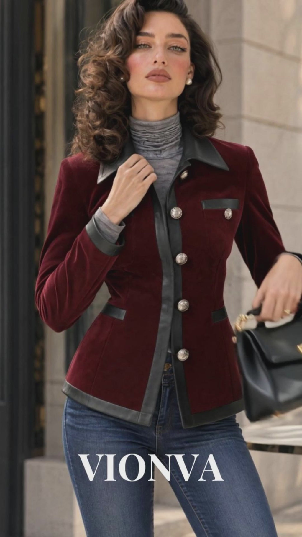Vintage Velvet & PU Leather Spliced Jacket Coat
