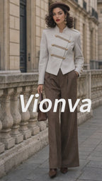 Vintage Gold-Button Military Stand-Collar Wool Jacket