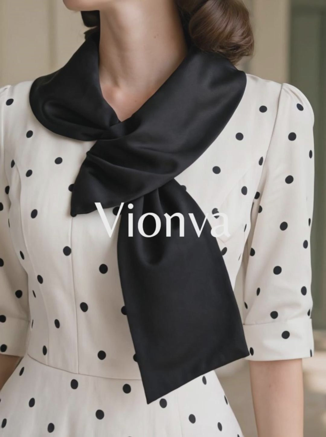 Vintage Polka Dot Unique Collar Midi Dress