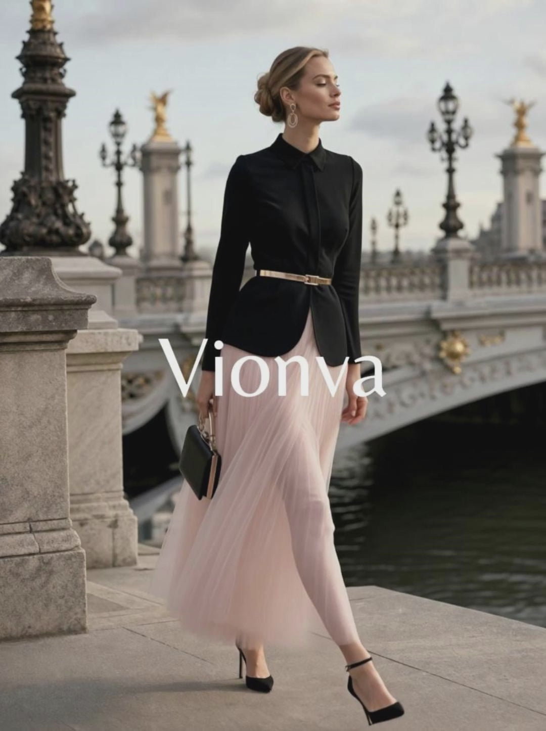 Vintage Cinched Waist Top & Tulle Skirt Two-Piece Set