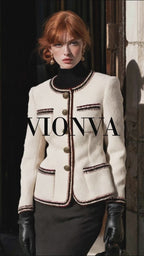 Vintage Contrast Trim Tweed Jacket