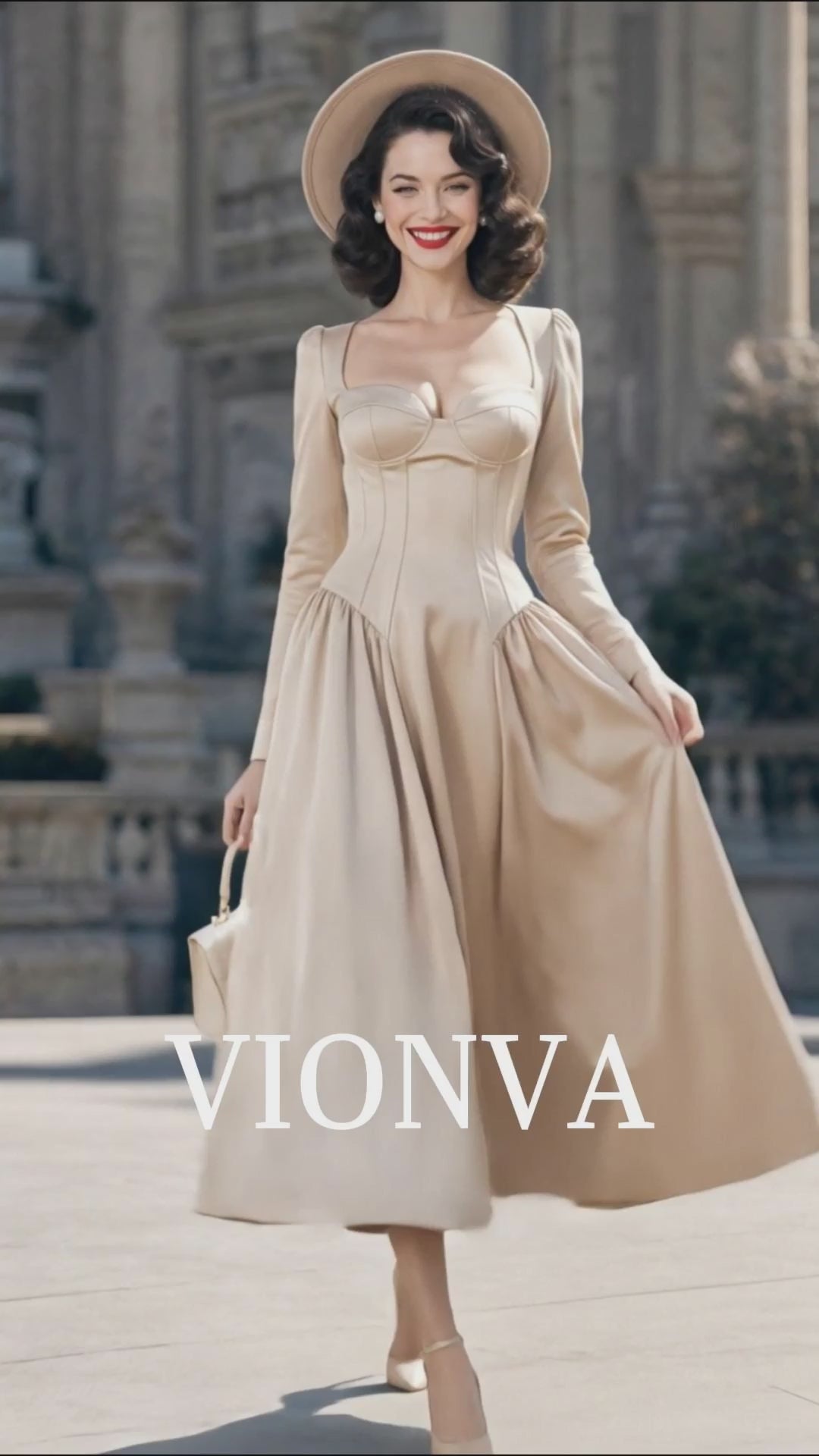 Vintage Sweetheart Corset Long Sleeve Fit And Flare Midi Dress