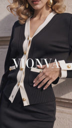 Retro Contrast Trim Gold Button Knit Cardigan