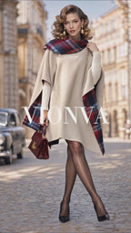 Retro Plaid Reversible Cape Coat
