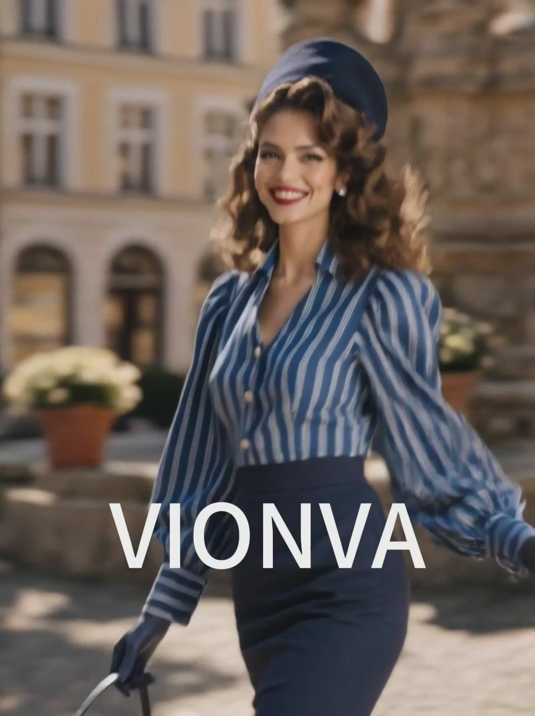 Vintage Hepburn Stripe Blouse Midi Bodycon Pencil Skirt Sets