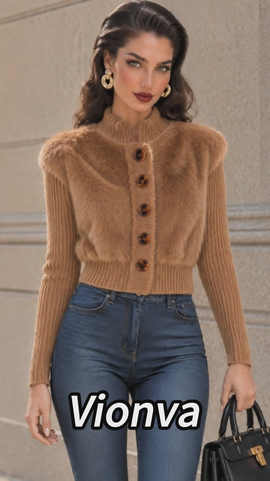 Vintage Faux Fur Ribbed Knit Jacket