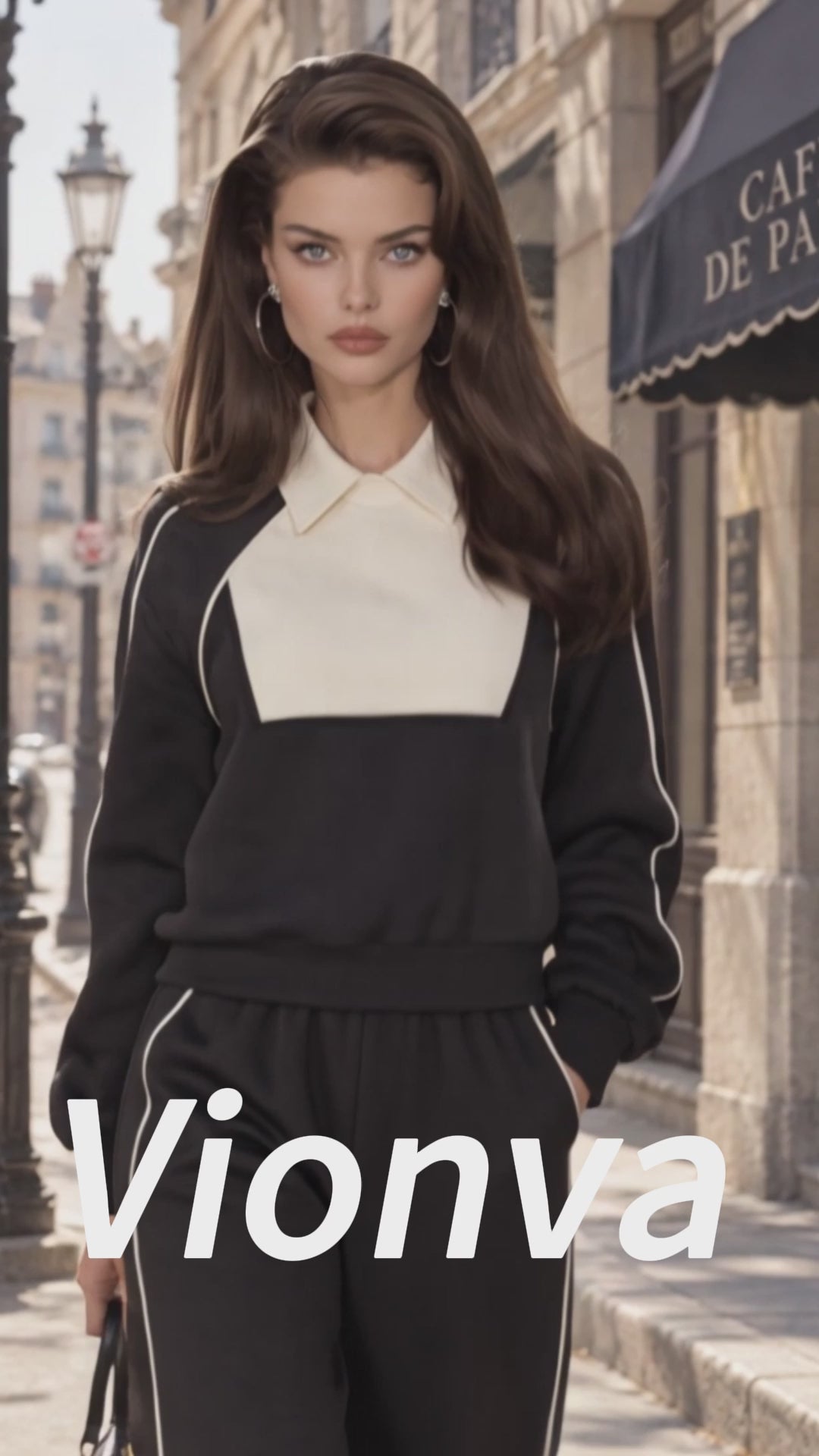 Vintage Colorblock Contrast Collar Pullover Sweatshirt