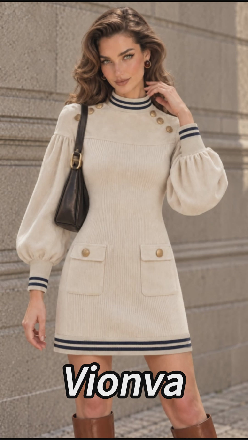 Vintage Nautical Ribbed Knit Mini Dress