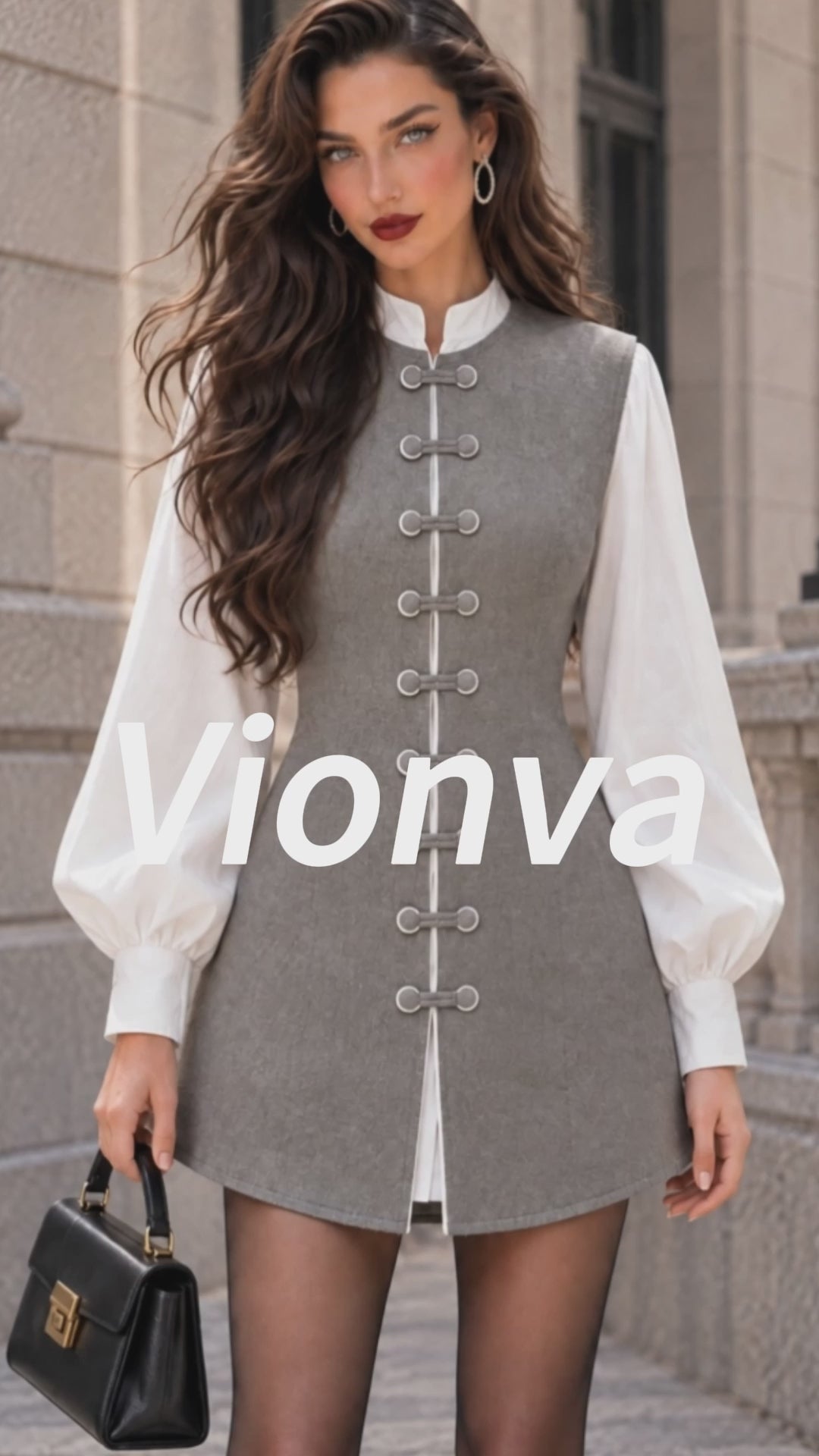 Vintage Frog-Button Layered Shirt Mini Dress