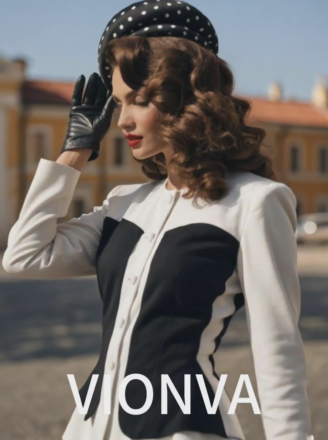 Vintage Black White Color Block Peplum Blazer Pencil Skirt Sets