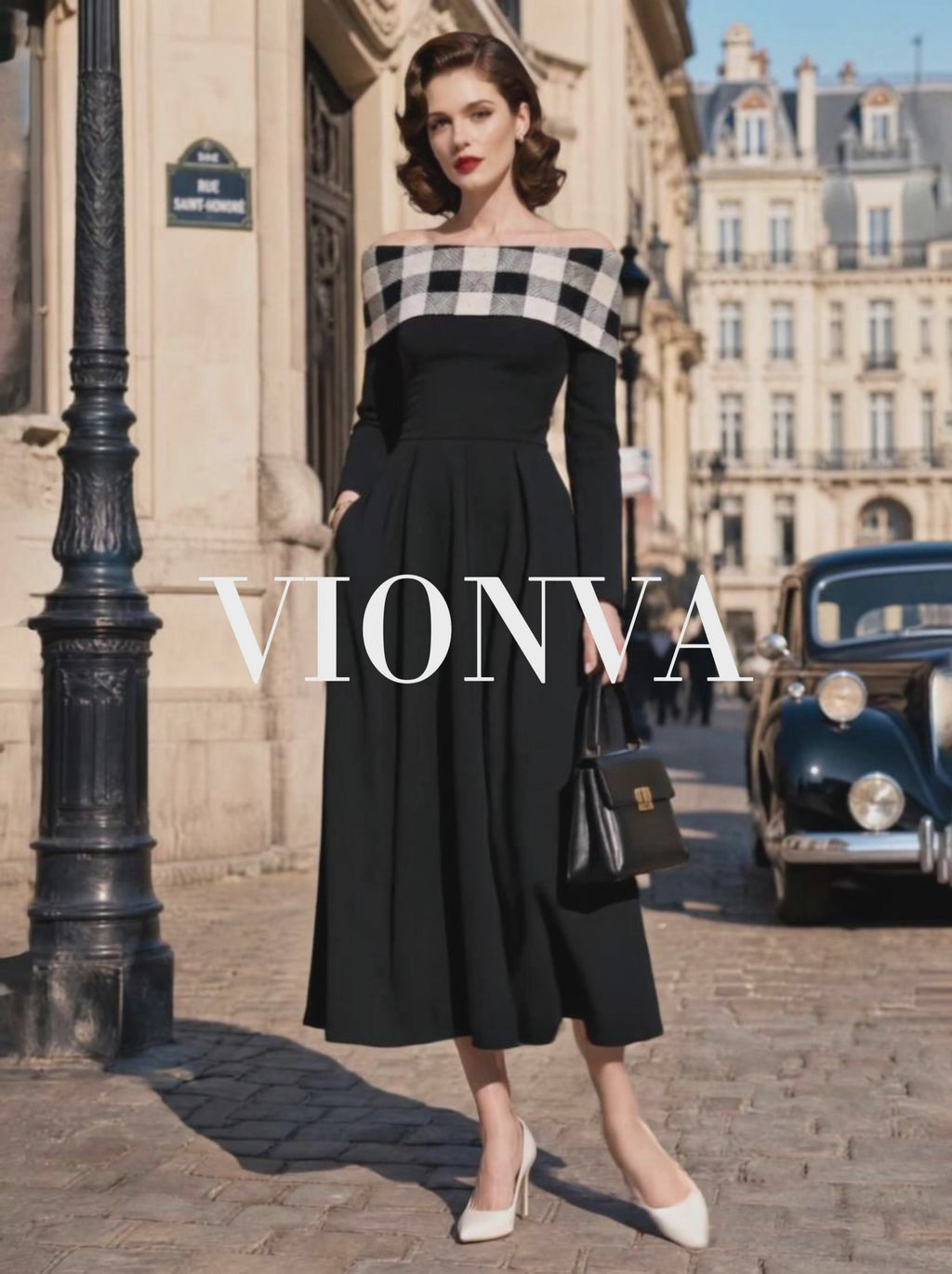 Vintage Plaid Off Shoulder Swing Midi Dress