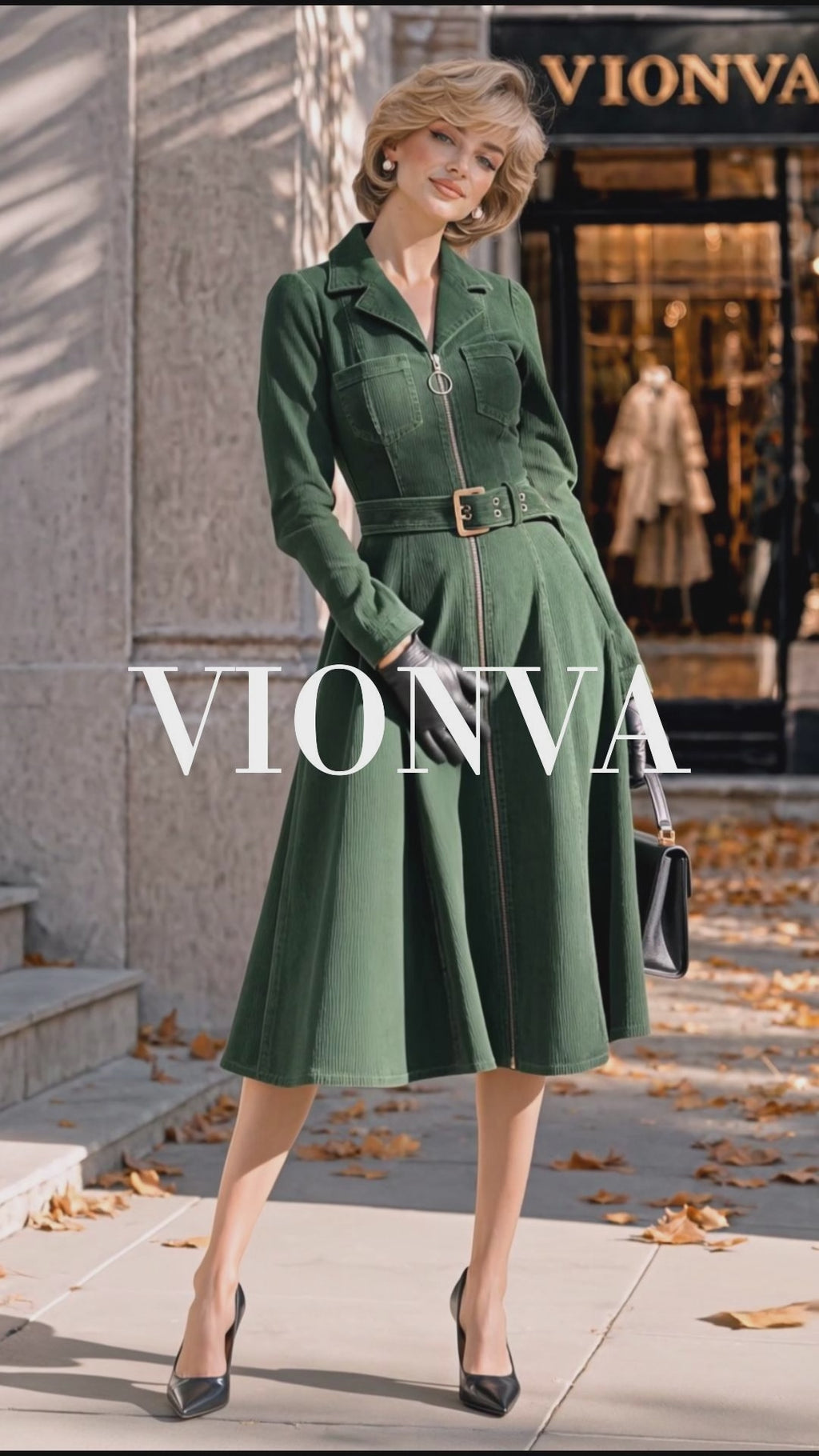 Vintage Green Belted Midi Shirt Dress