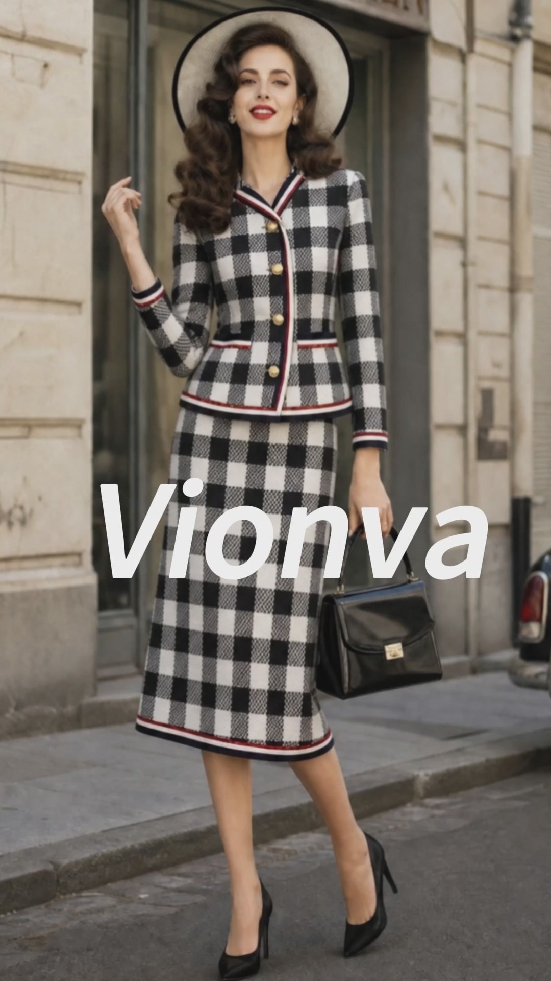 Vintage Black White Gingham Blazer & Pencil Skirt Set
