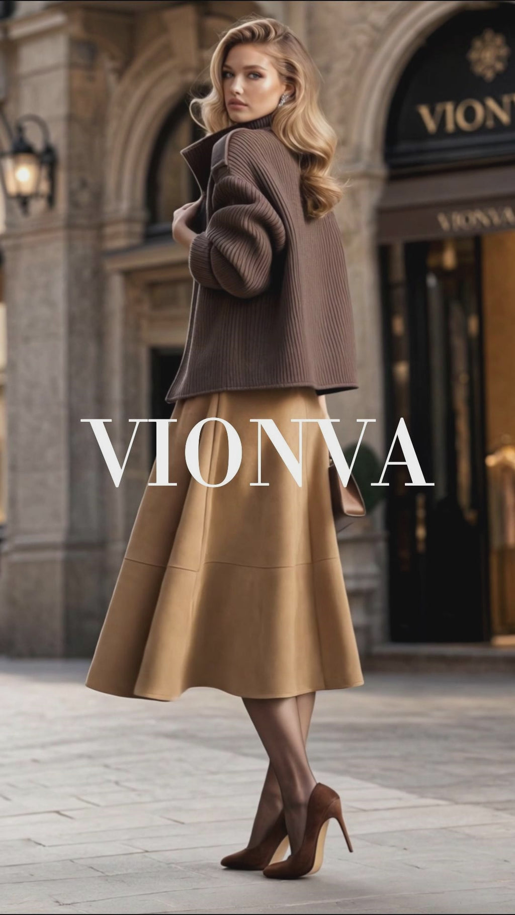 Vintage Suede Feel A‑Line Midi Skirt