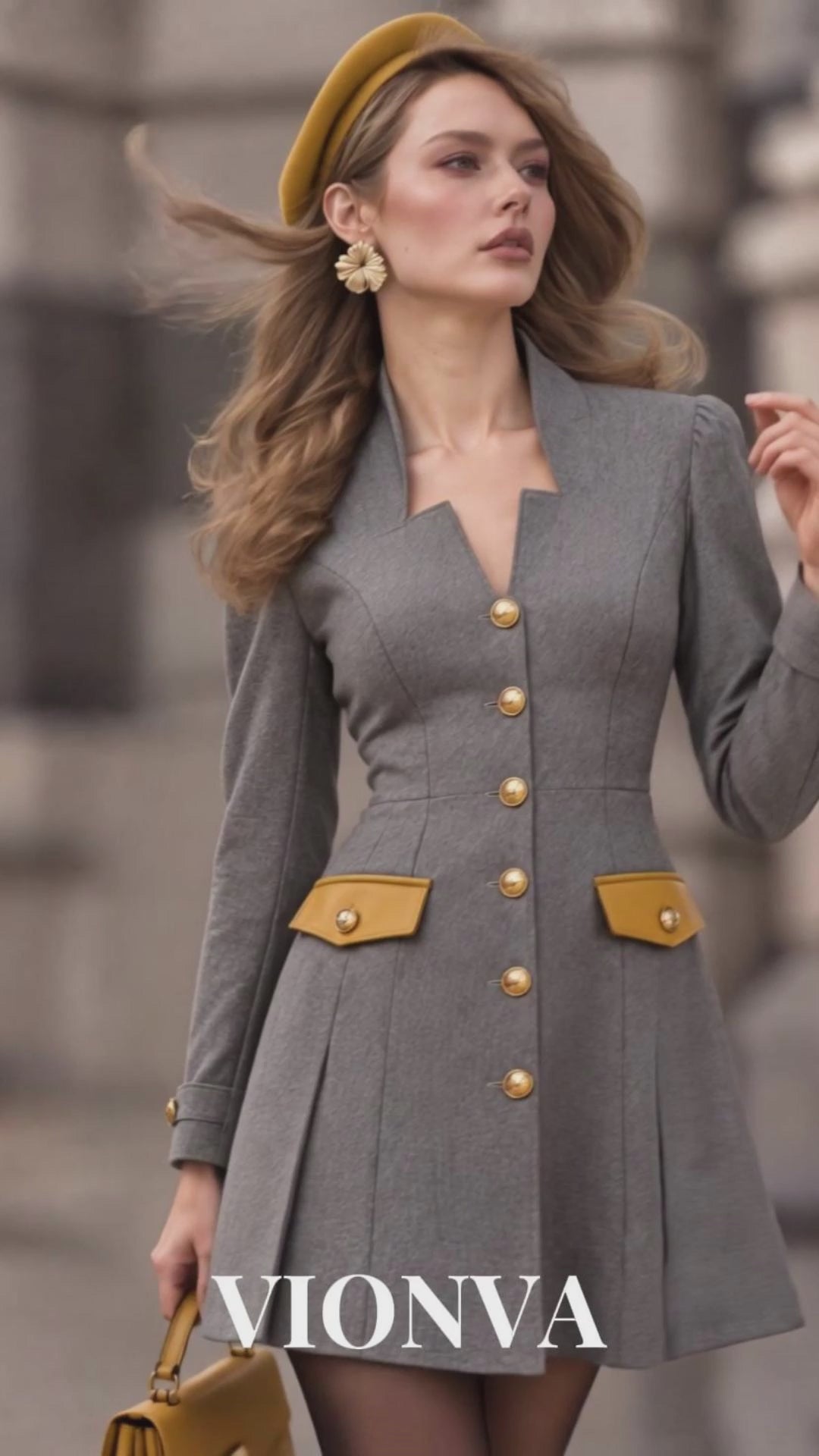 Vintage Color Block Single-breasted Mini Dress